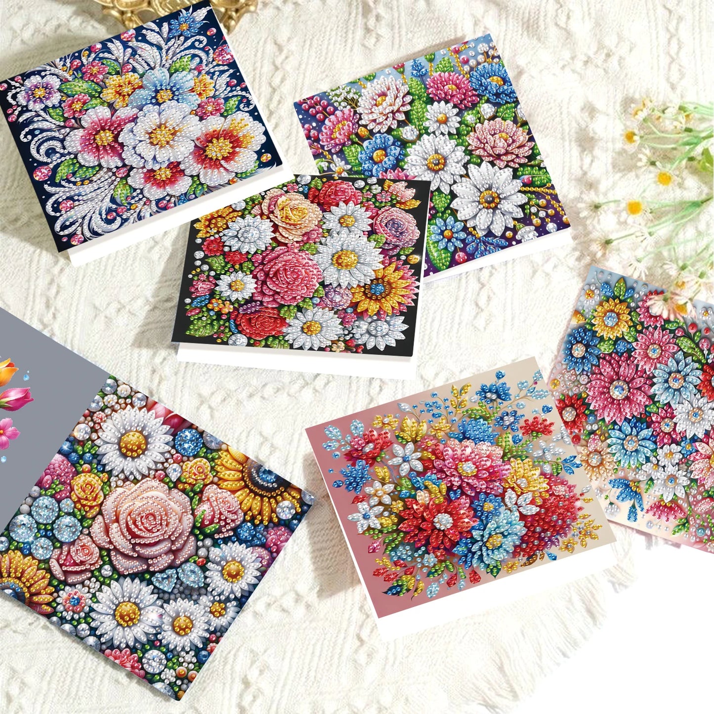Diamond Painting Wenskaarten Set – Bloemen Festival met Enveloppen (6 stuks)