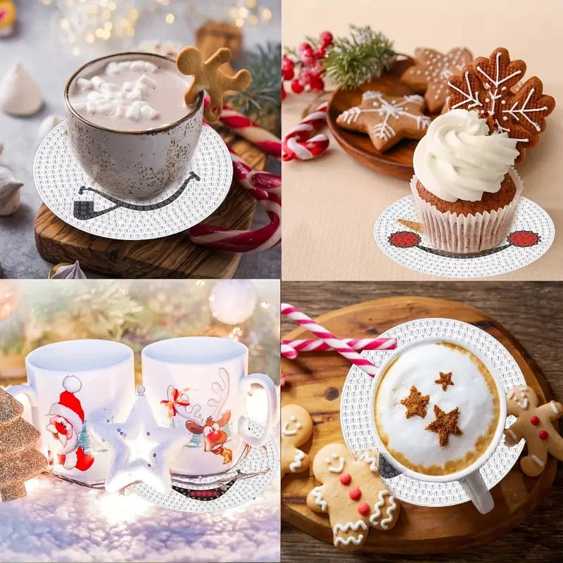 Diamond Painting Onderzetters Kerst - Sneeuwpop (8 stuks)