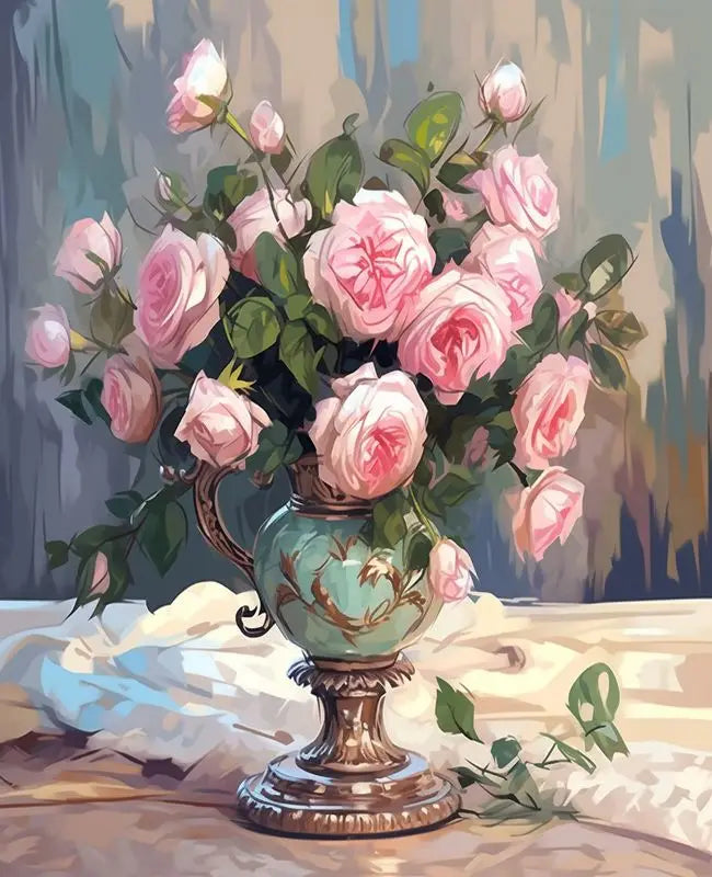 Schilderen op nummer Bloemen – Modern Bloemenontwerp op Linnen Canvas met Acrylverf