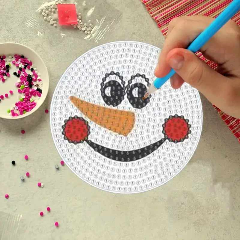 Diamond Painting Onderzetters Kerst - Sneeuwpop (8 stuks)