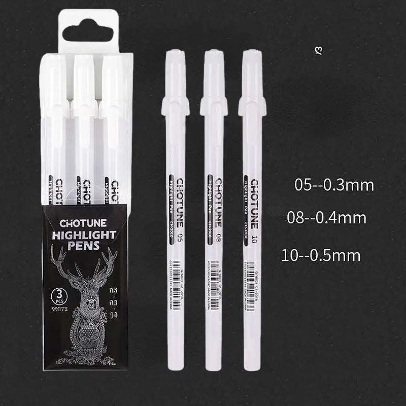 Gelpennen set met witte gelpennen – fijn, medium en breed voor tekenen en journaling
