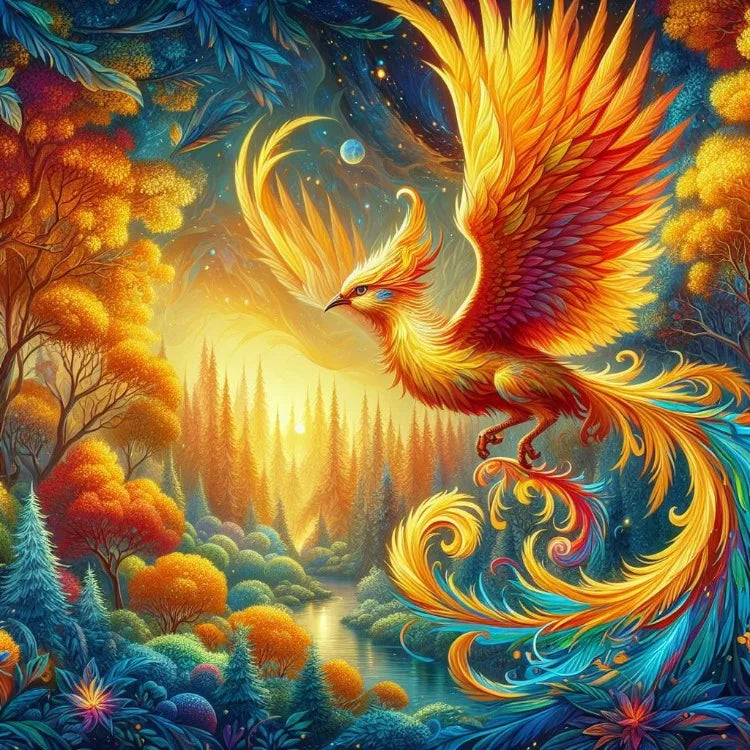 AB Diamond Painting op canvas Fantasy Dieren – Kleurrijke Phoenix, Draak en Leeuw