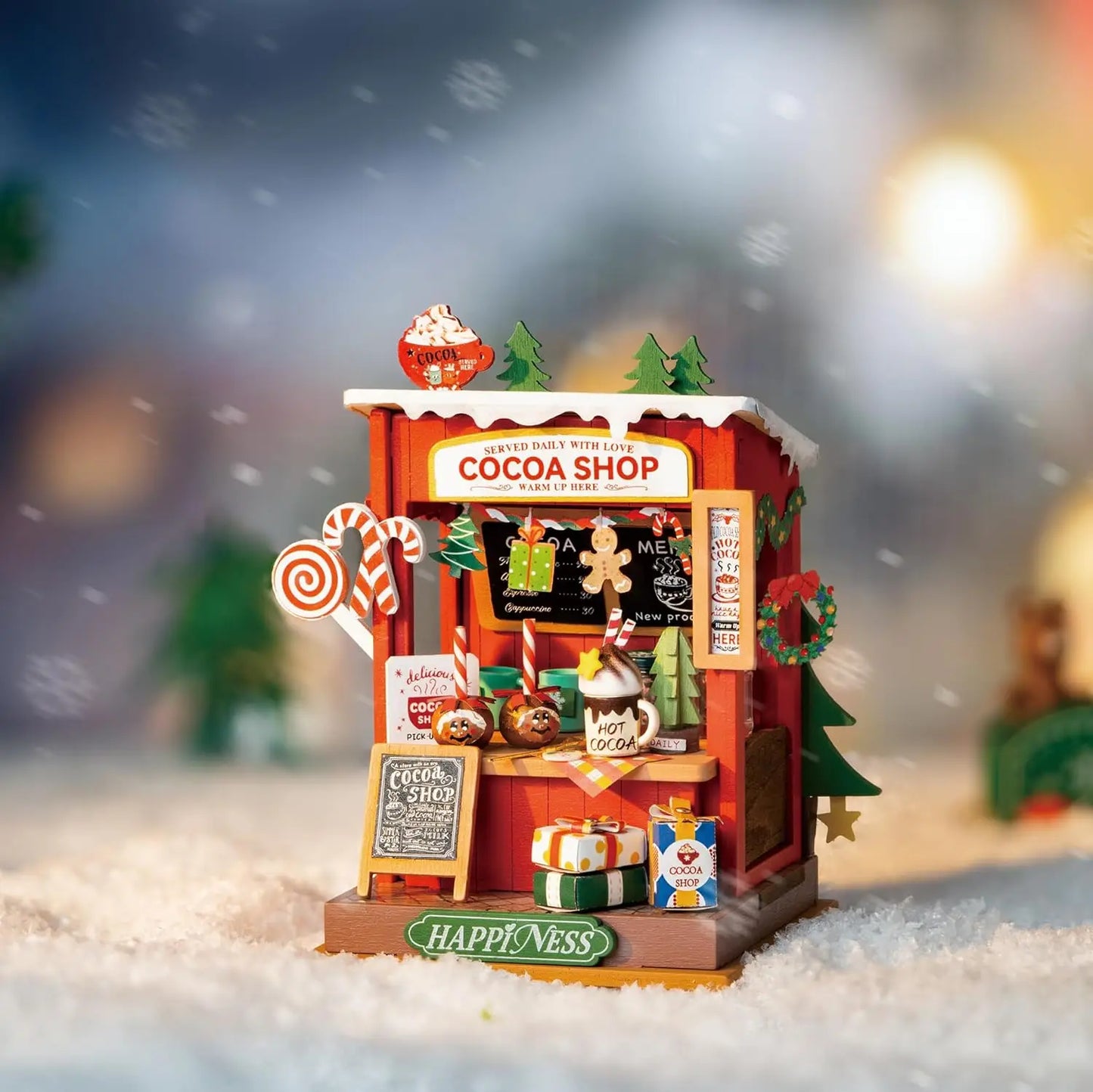 Zelfbouw miniatuur huisje met kersthaard – knus wintertafereel