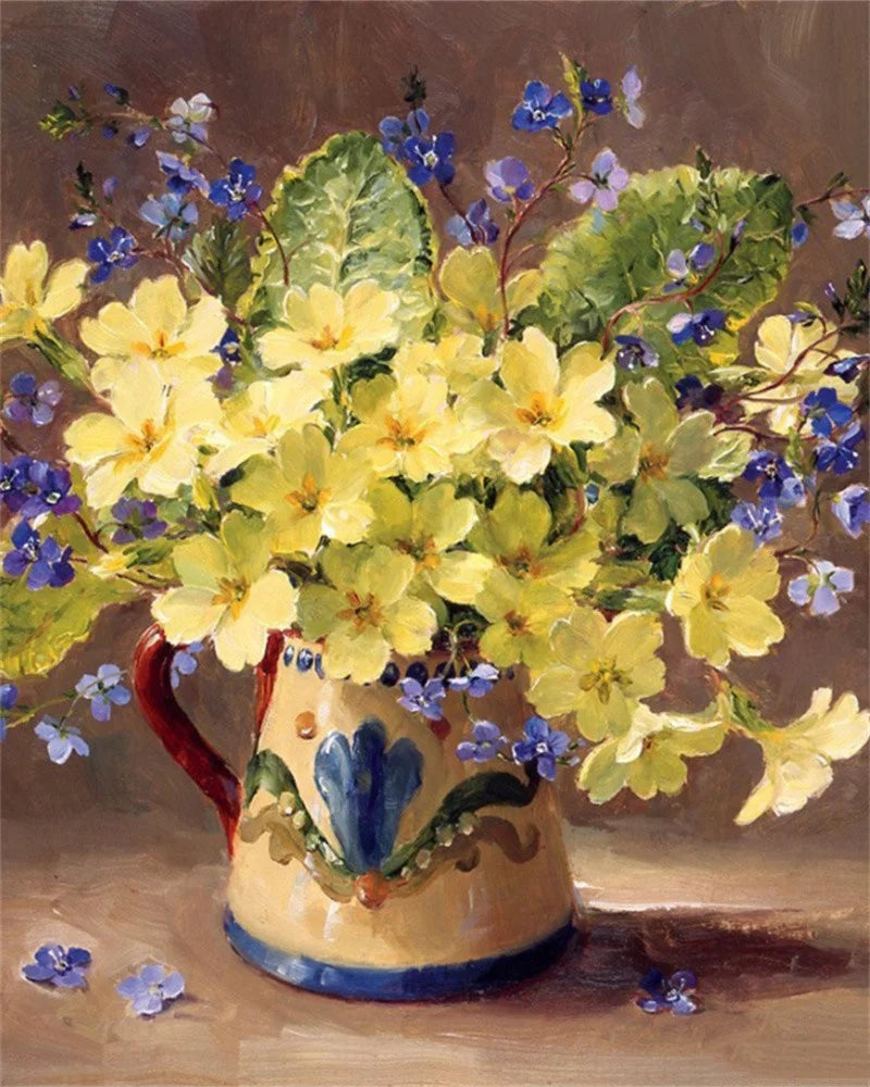 Schilderen op nummer – Bloemen met Rozen en Pioenen op Canvas