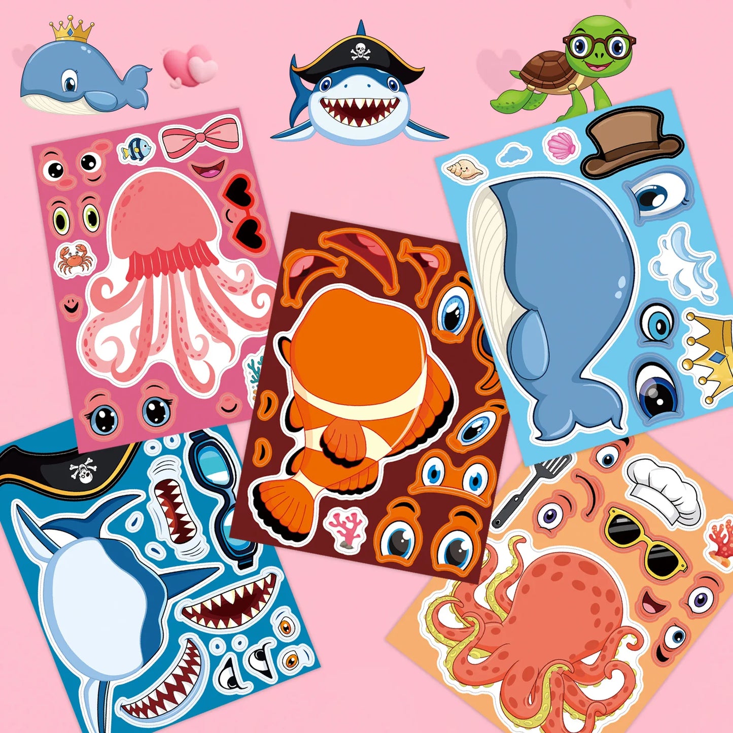 Sticker pret – Zeevriendjes puzzelstickers met grappige gezichten