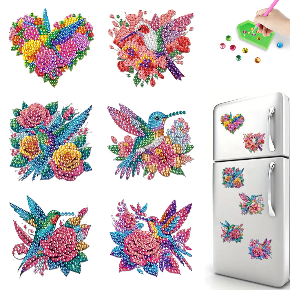 Diamond Painting Magneten – Set van 6 Koelkastmagneten met Steentjes (diverse ontwerpen)