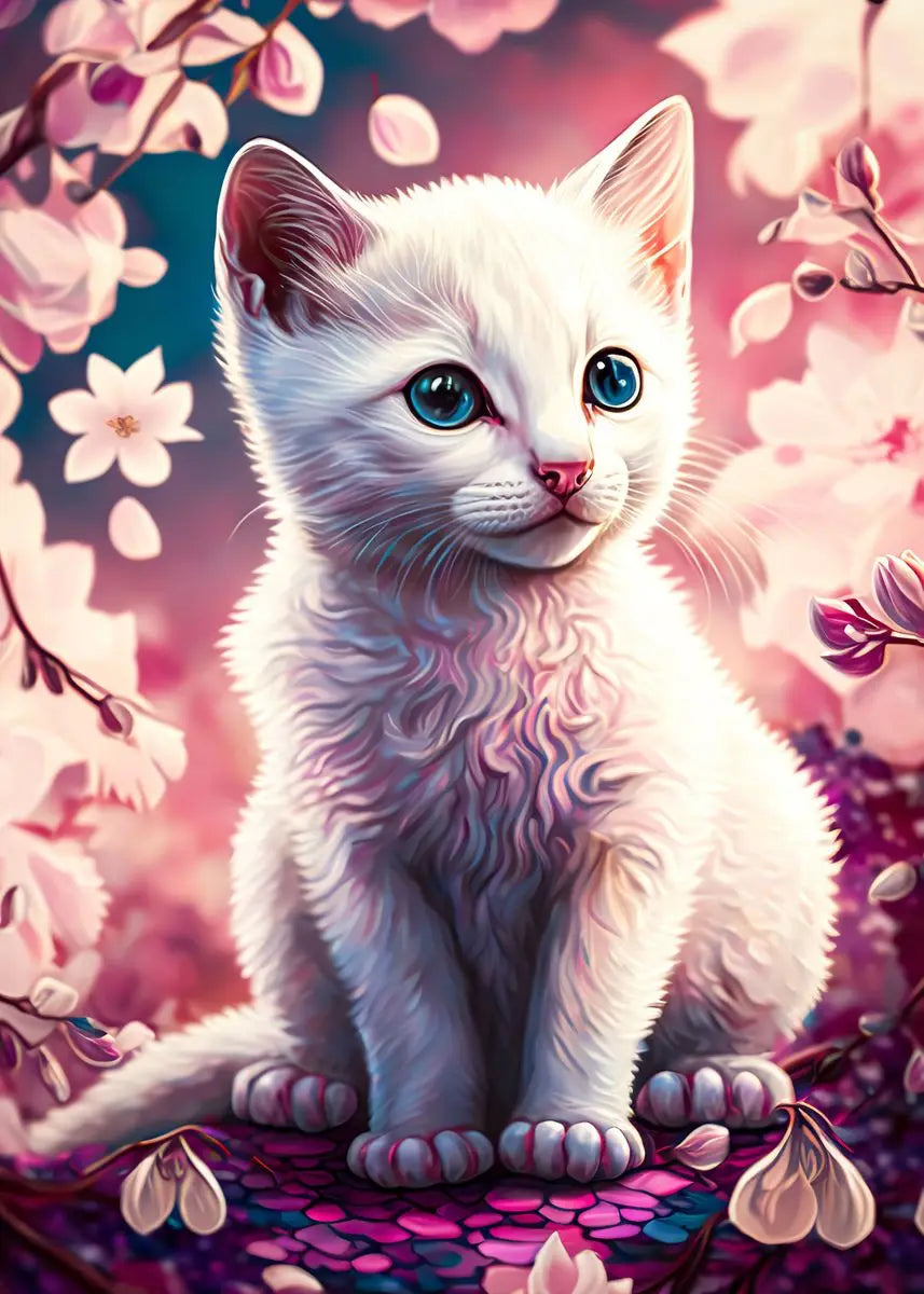 AB Diamond Painting op canvas – Katten & Kersenbloesem – Volledige bedekking – Keuze uit ronde of vierkante AB/Fairydust steentjes