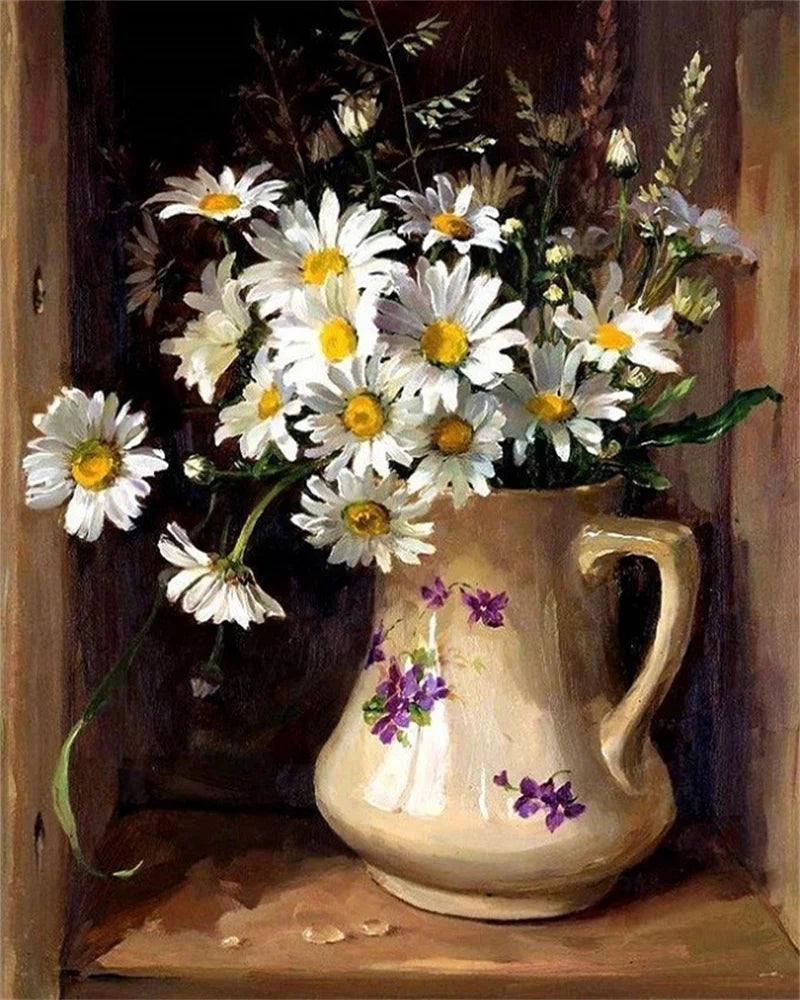 Schilderen op nummer – Bloemen met Rozen en Pioenen op Canvas