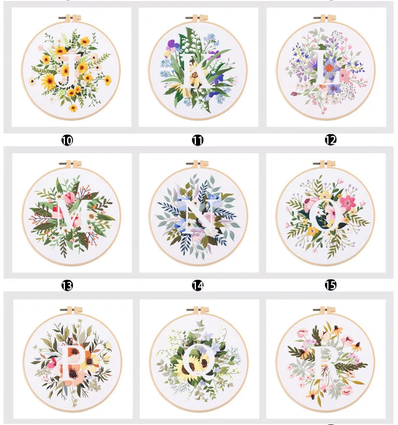 Borduurpakket Rond Bloemen Alfabet O-Z Kruissteek voor Beginners