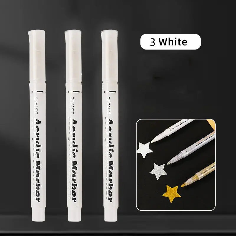 Stiften set acrylmarkers goud zilver en wit met watervaste inkt