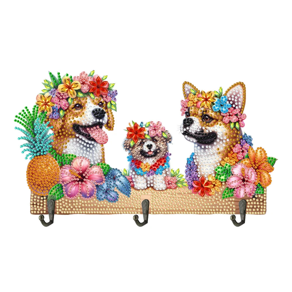 Diamond Painting Kapstok/Sleutelrek - Houten Libelle & Bloemen met Steentjes