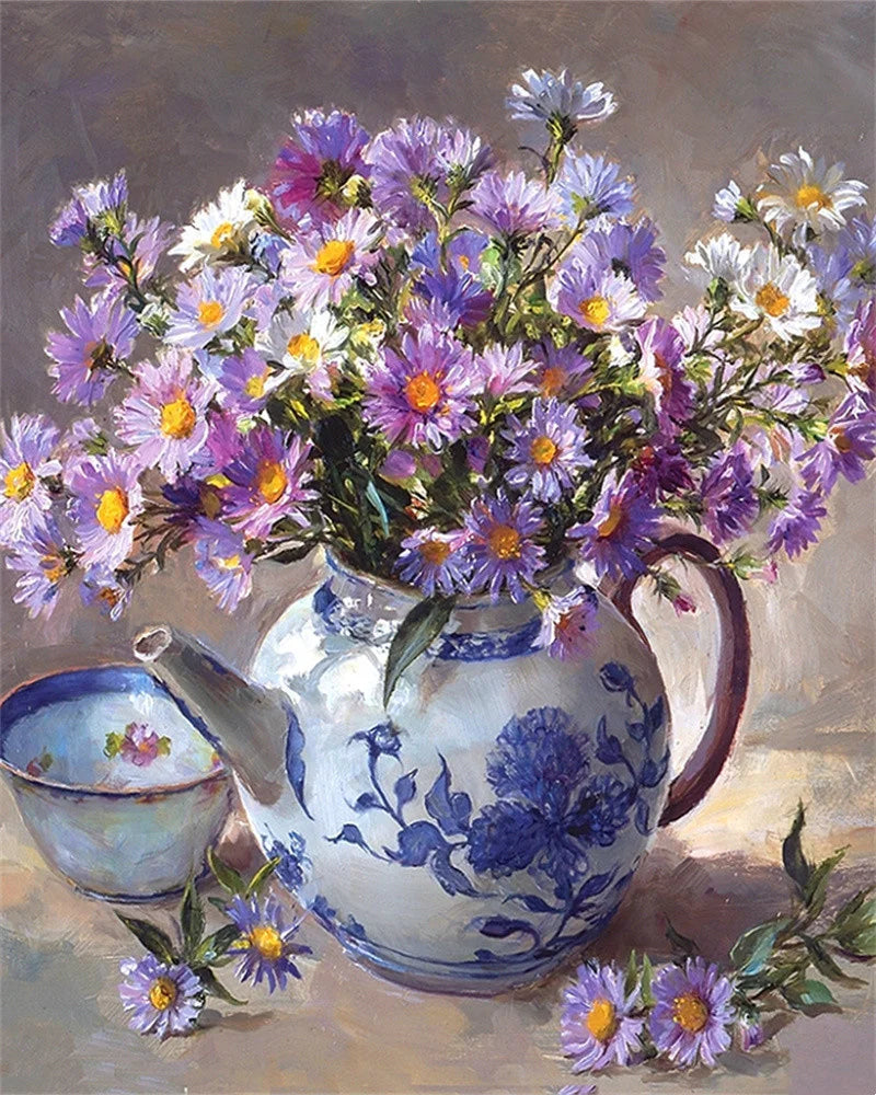 Schilderen op nummer – Bloemen met Rozen en Pioenen op Canvas