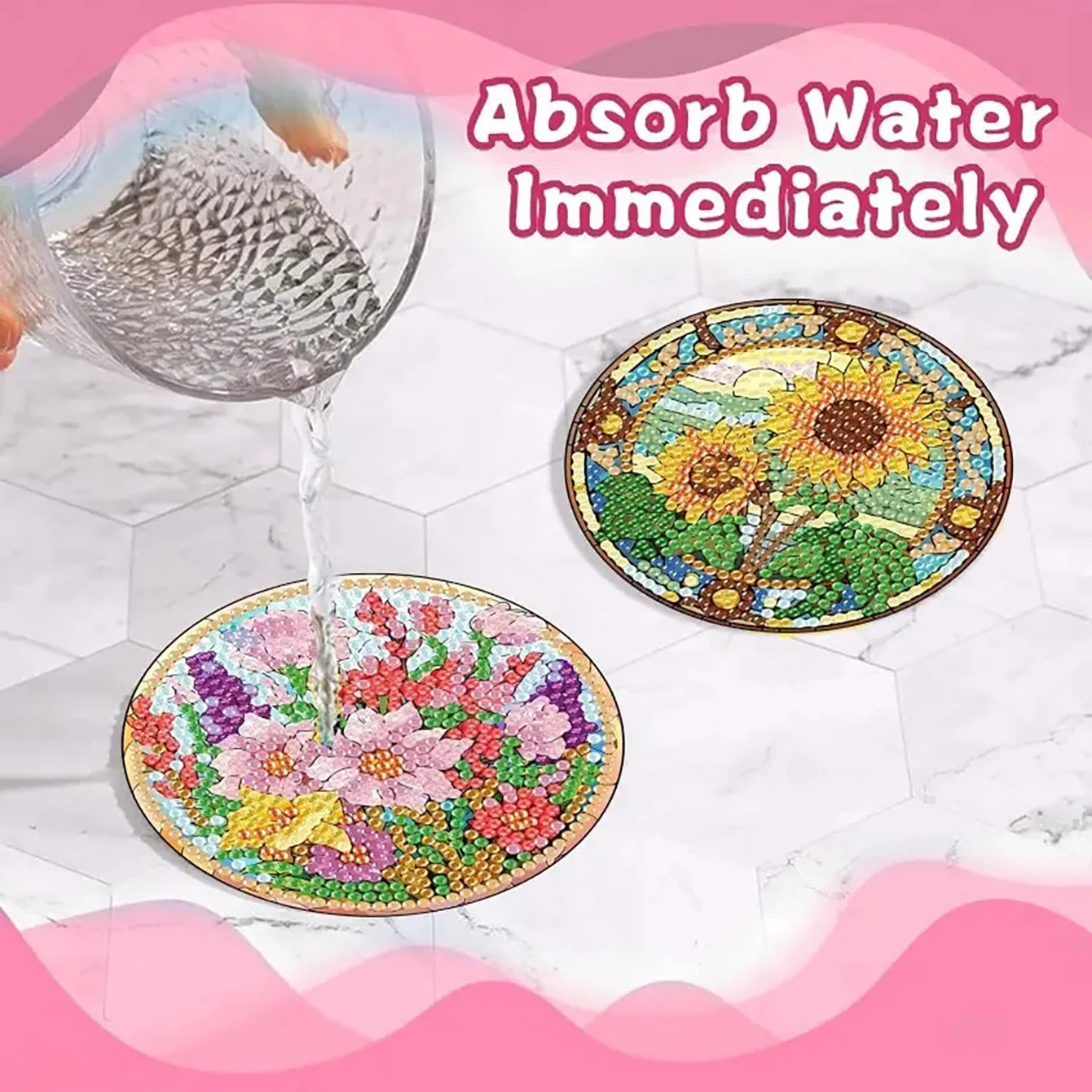Diamond Painting Onderzetters Bloemen – Set van 8 met Houder