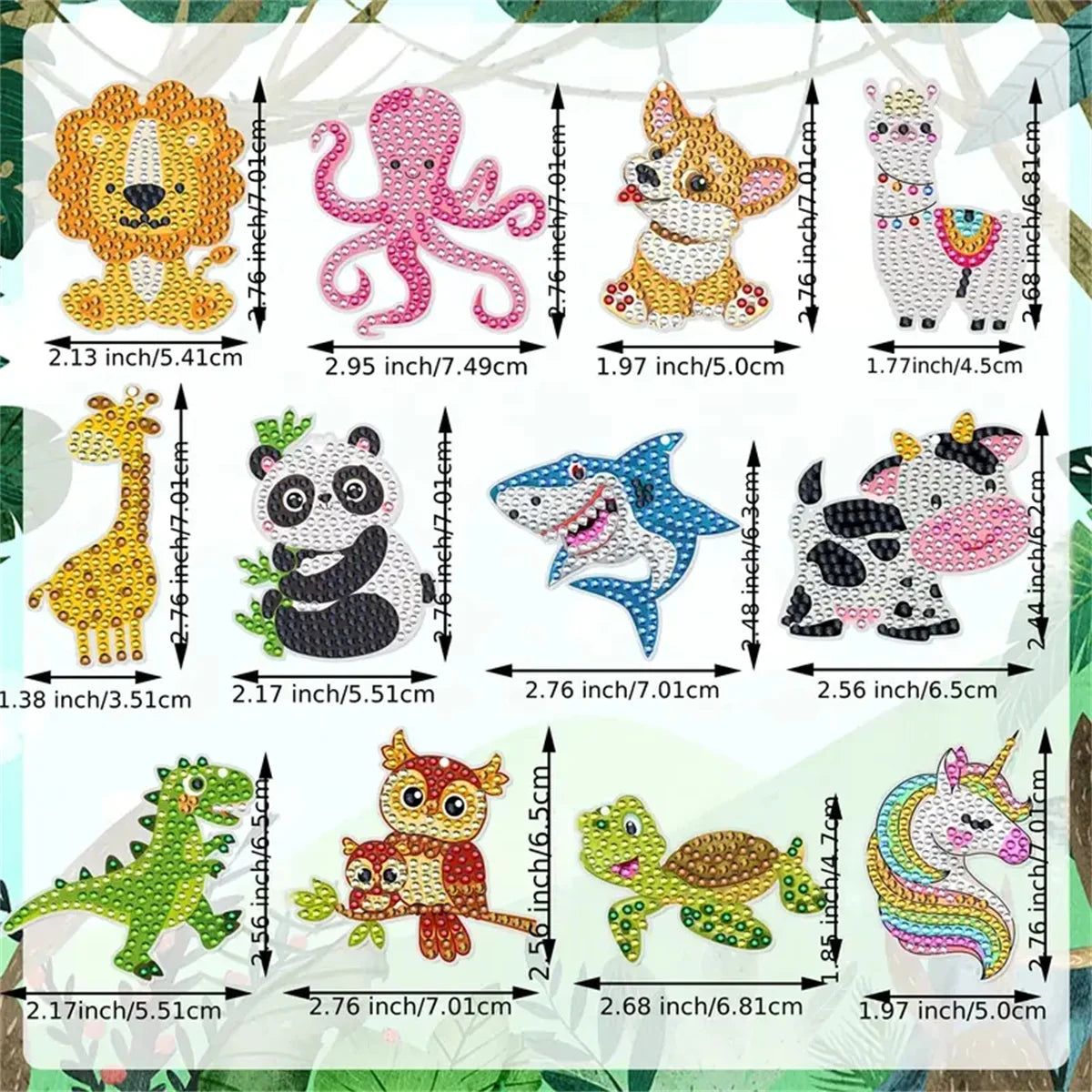 Diamond Painting Sleutelhanger set - Dieren Mix - 12 stuks