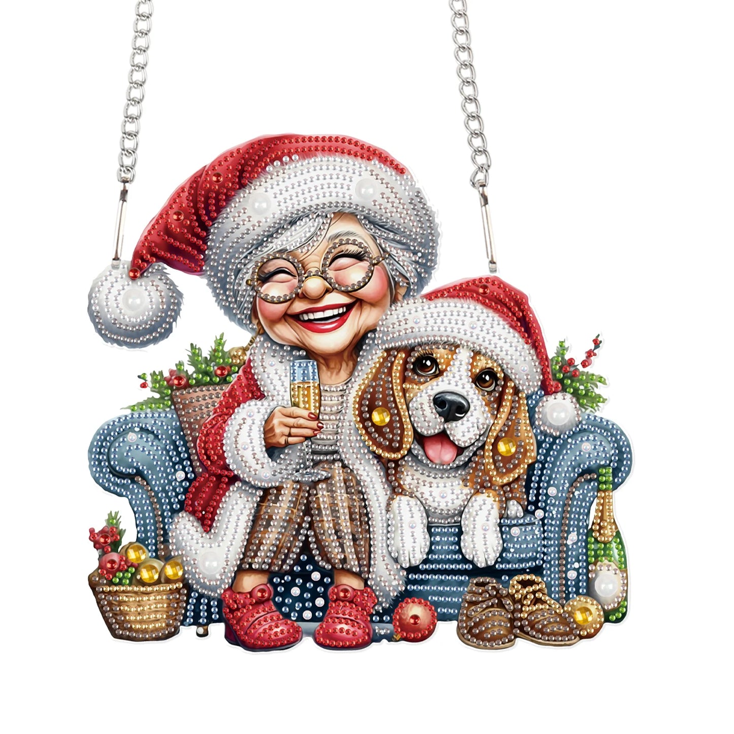 Diamond Painting Hangend Kerst Ornament - Happy Oma met puppy