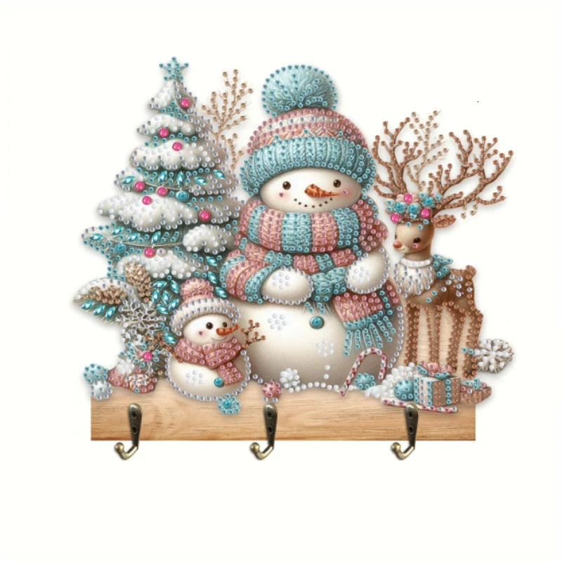 Diamond Painting Kapstok/Sleutelrek met Kerst Hert en 3 Haken