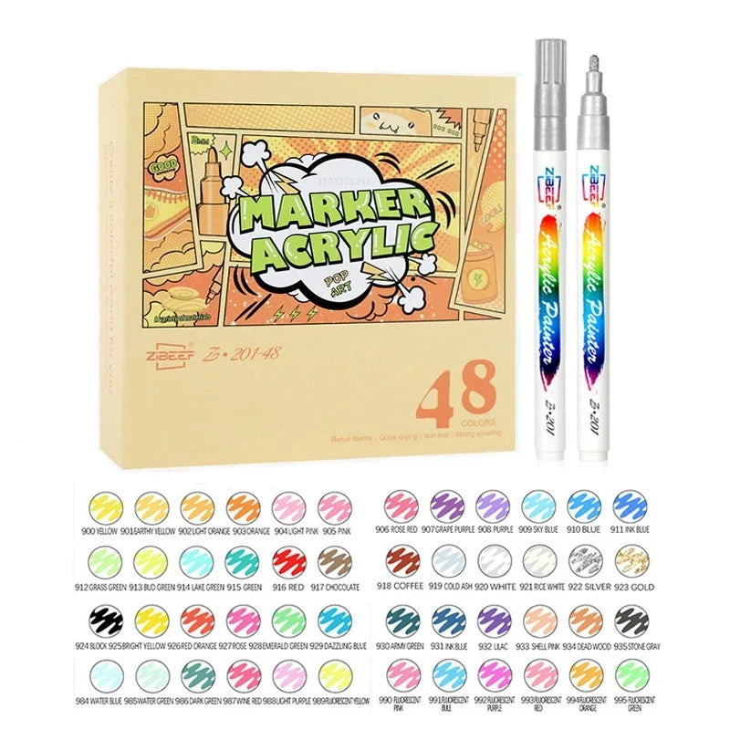 Stiften set tot 12-120 kleuren acrylverf stiften voor steen, textiel, glas & canvas