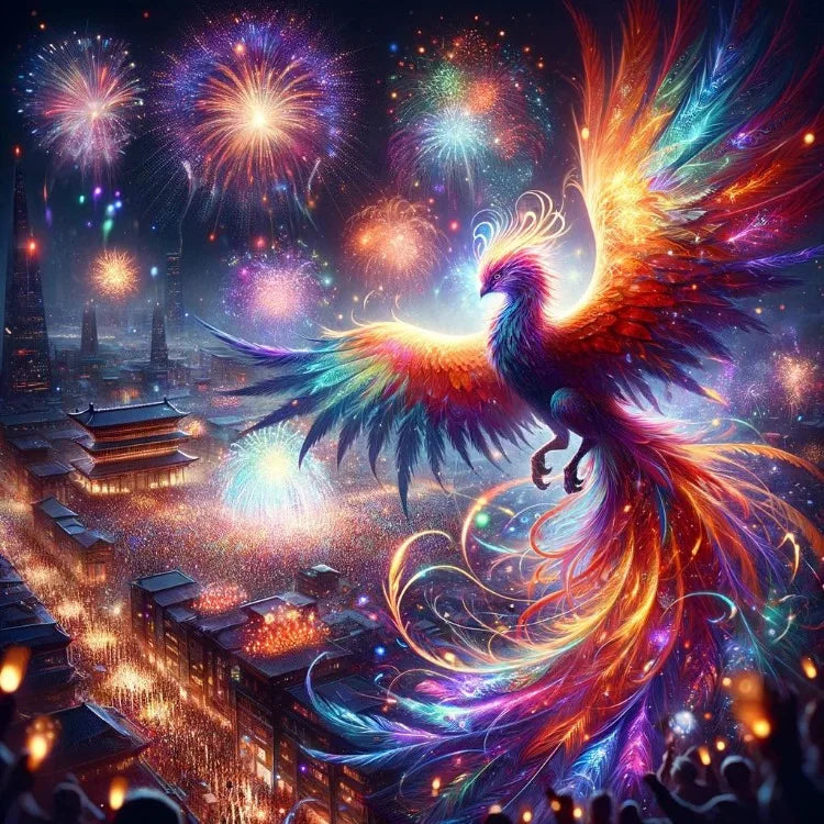 AB Diamond Painting op canvas Fantasy Dieren – Kleurrijke Phoenix, Draak en Leeuw