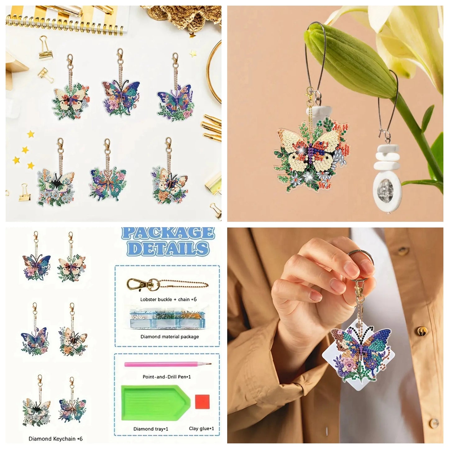 Diamond Painting Sleutelhangers Vlinder, hart of schildpad