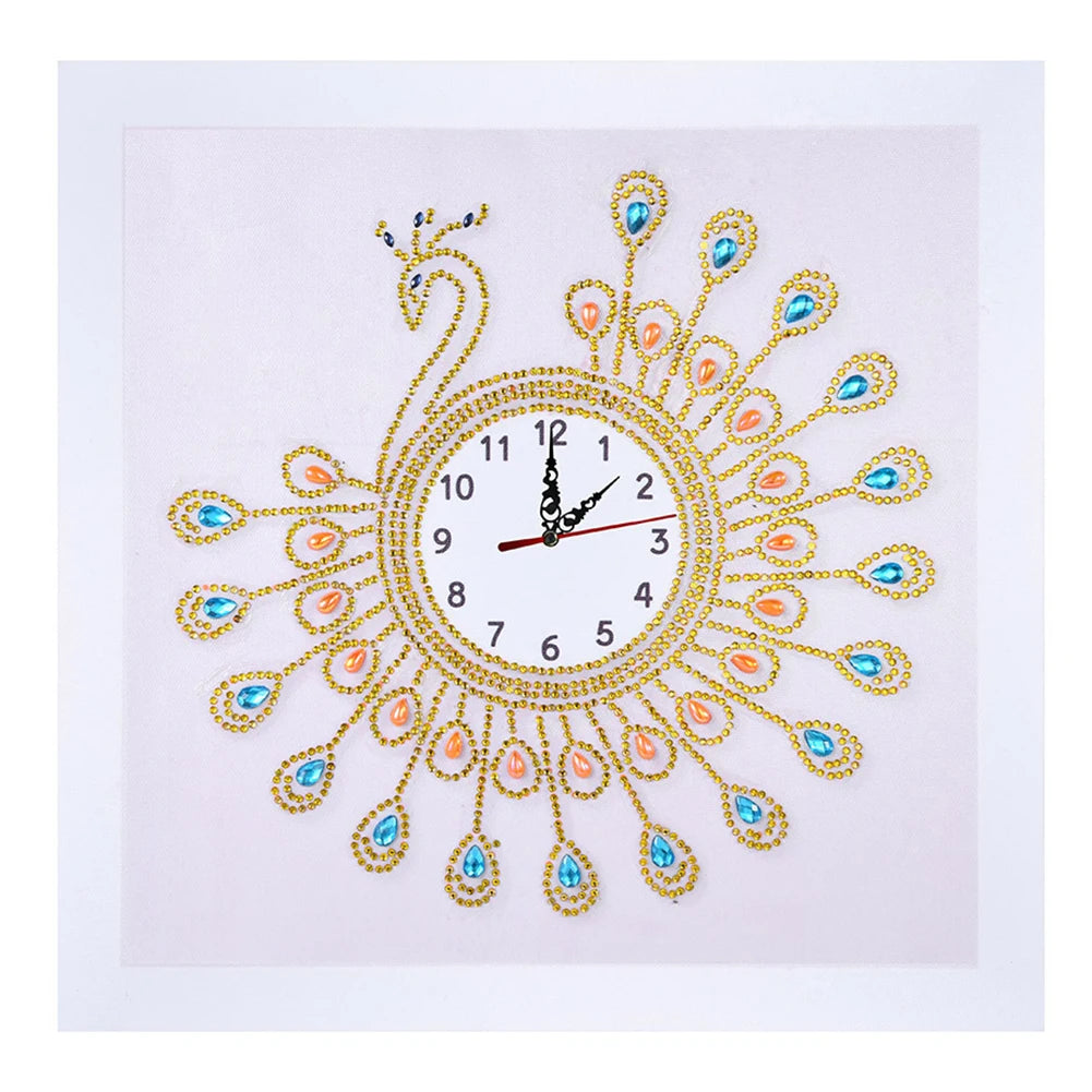 Diamond Painting Klok Pauw 35x35cm Speciale Steentjes Wanddecoratie