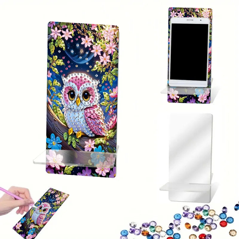 Diamond Painting Telefoon standaard pauw uil kristal houder spiegel