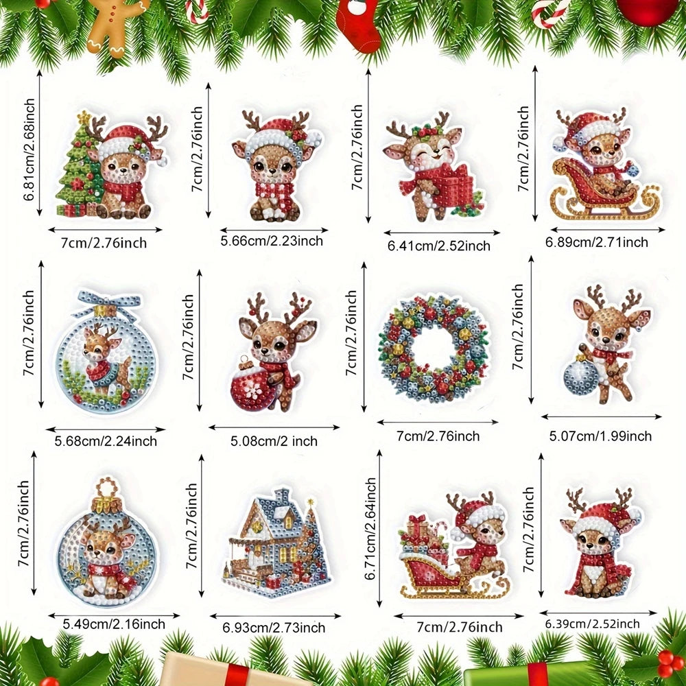 Diamond Painting Sleutelhanger set Kerst – 12 dubbelzijdige hangers - YSK221