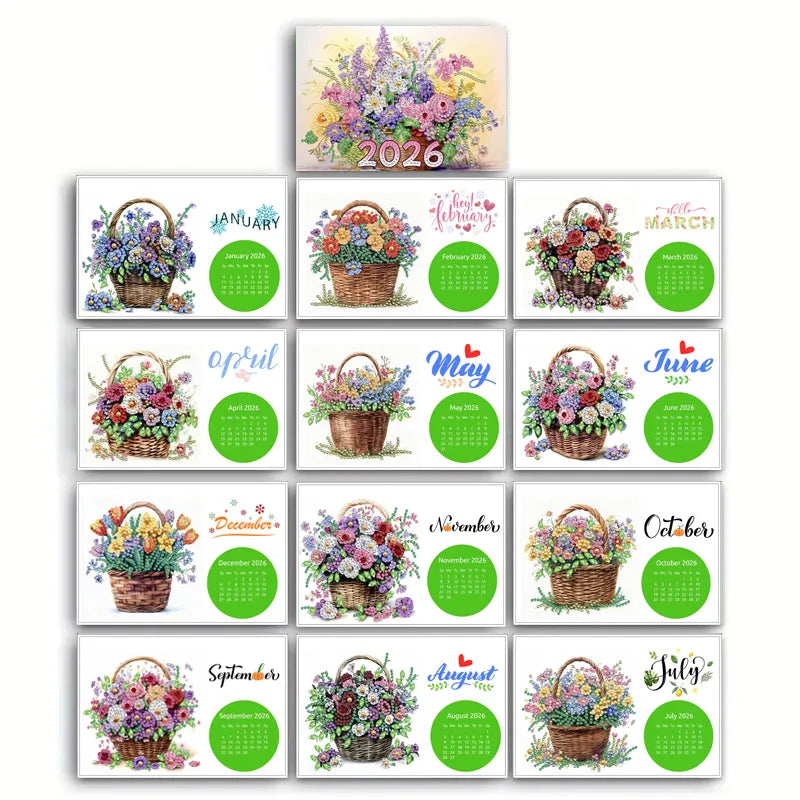 Diamond Painting Kalender 2026 met Oma, Huis en Bloemenpatroon