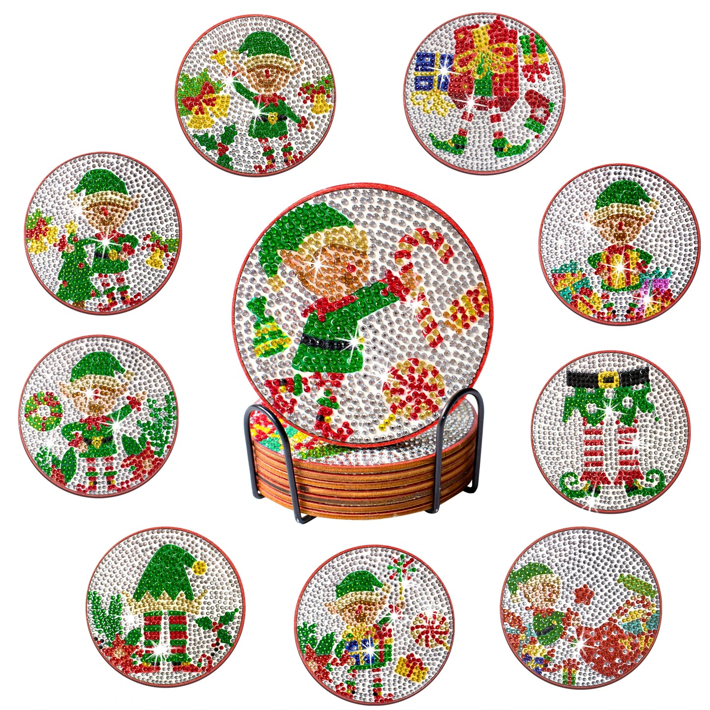Diamond Painting Onderzetters Kerst – Set van 10 met Houder