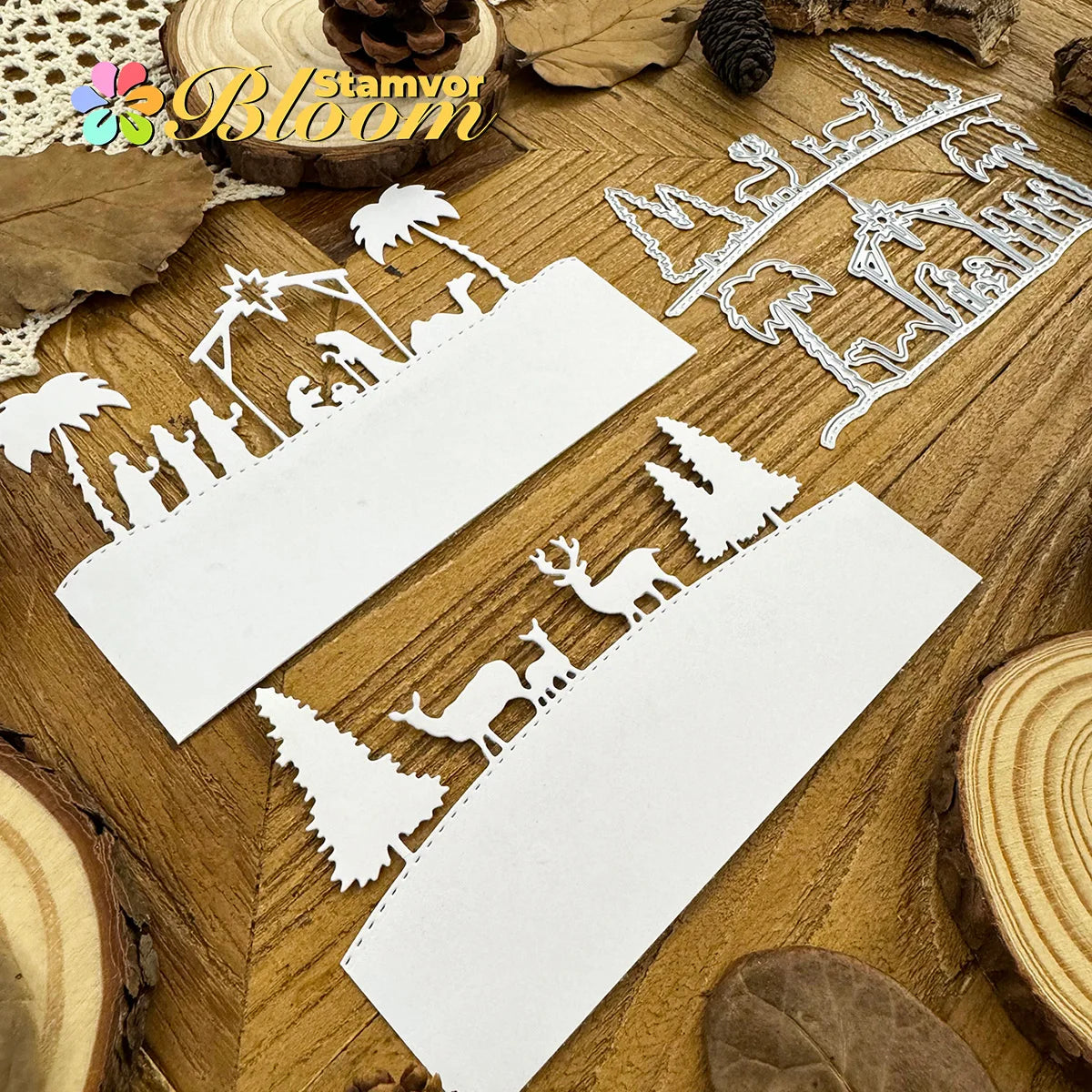 Snijmal kerststal bos half-cut metalen stansvorm voor scrapbooking