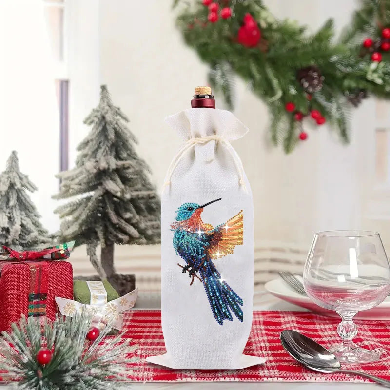 Diamond Painting Wijnfleszak met dierenprint – Kerst & Cadeau verpakking