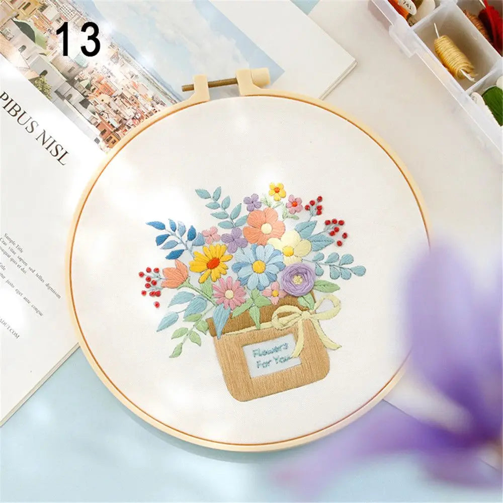Borduurpakket Bloemen – Compleet Startpakket met borduurring (20 cm)