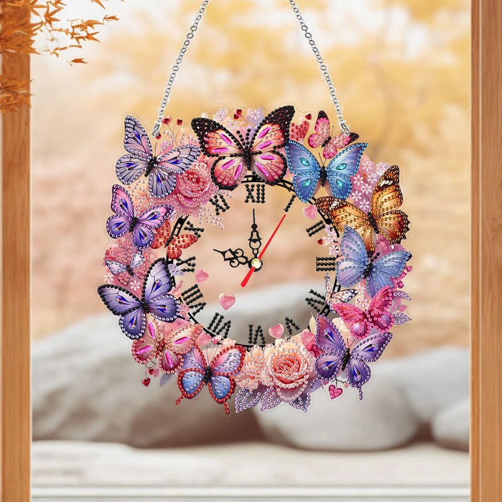 Diamond Painting Klok met Vlinderdesign