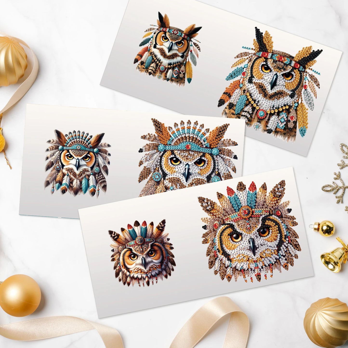 Diamond Painting Wenskaarten set - 6 Luxe Kaarten met Uilenontwerp