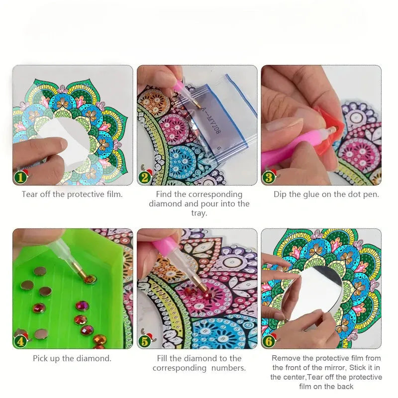 Diamond Painting Spiegel Bloemrijk Make-up Accessoire met Ketting - JZ023