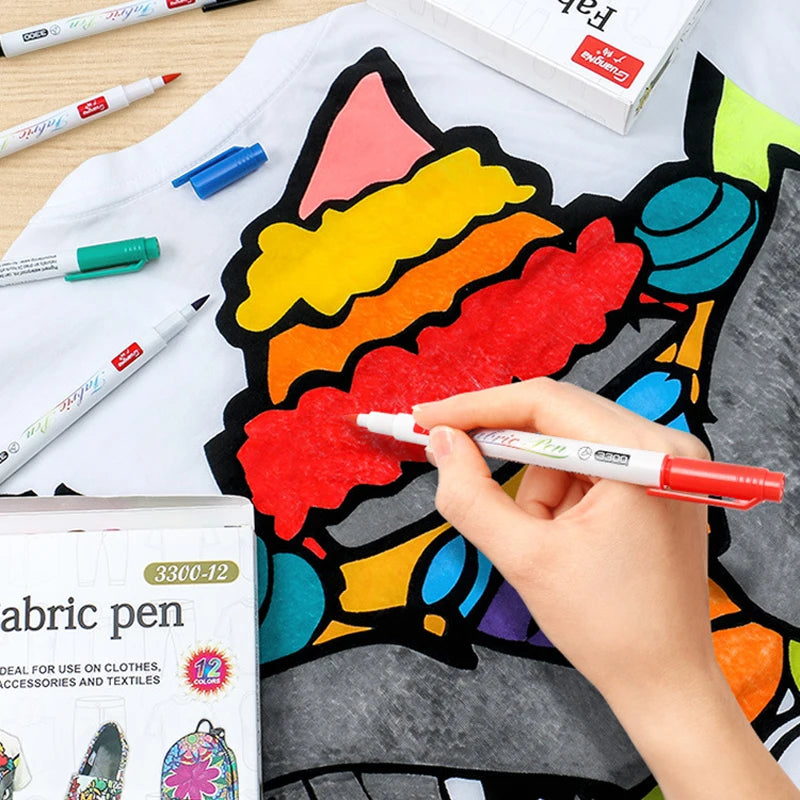 Stiften set voor textiel – 12 of 24 kleuren permanente textielmarkers