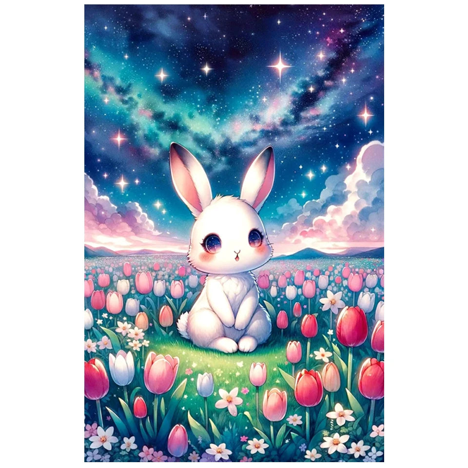 AB Diamond Painting op canvas - Tulp en Konijn met Fairy Dust en AB steentjes