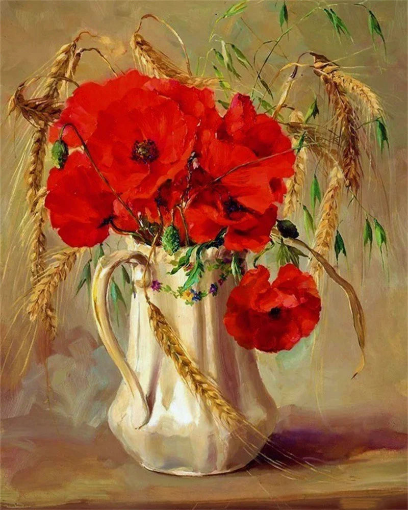 Schilderen op nummer – Bloemen met Rozen en Pioenen op Canvas