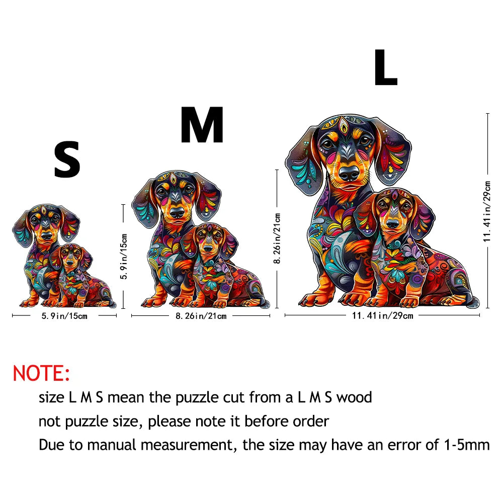 Houten figuren puzzel Teckel - Unieke dierenvormige puzzel - Magische houten puzzel van een hond