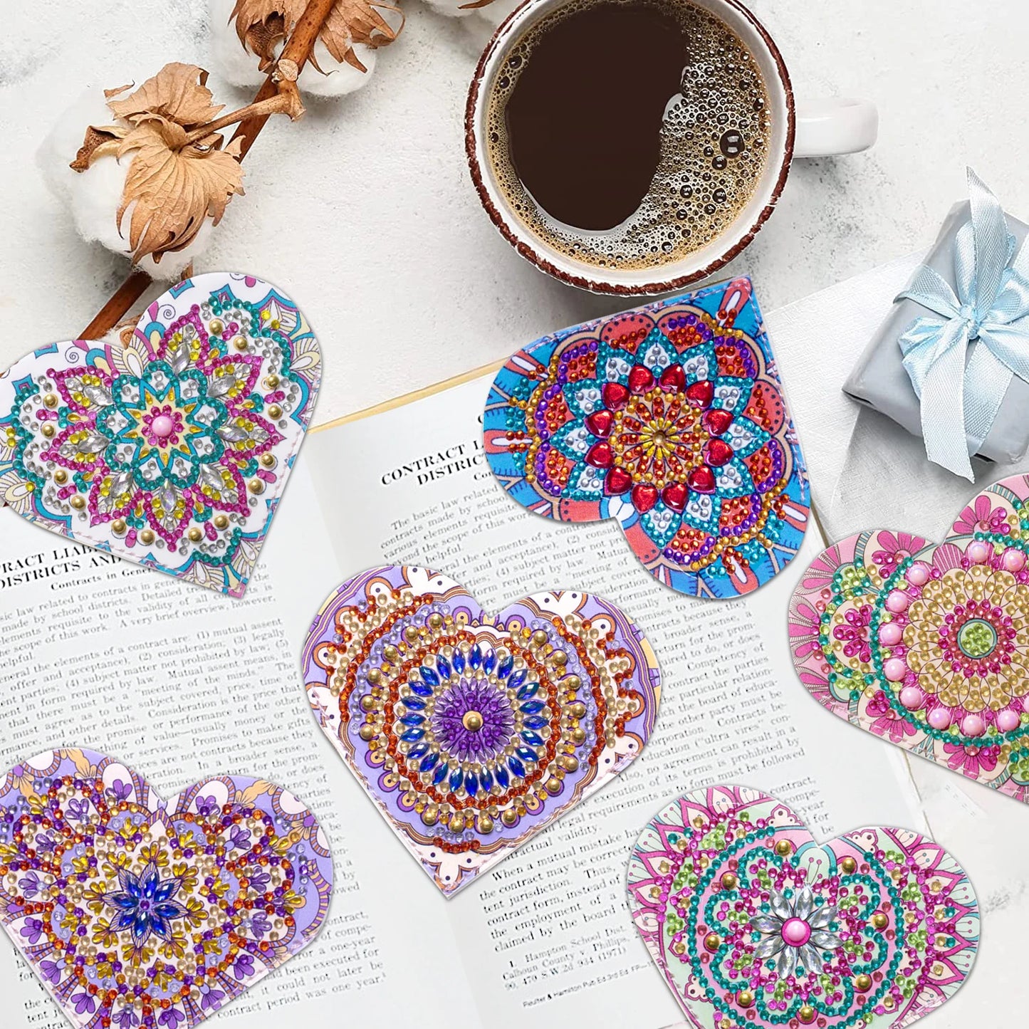 Diamond Painting Boekenlegger Hoekjes Set van 6 – Hartontwerp met Diamond Painting Steentjes