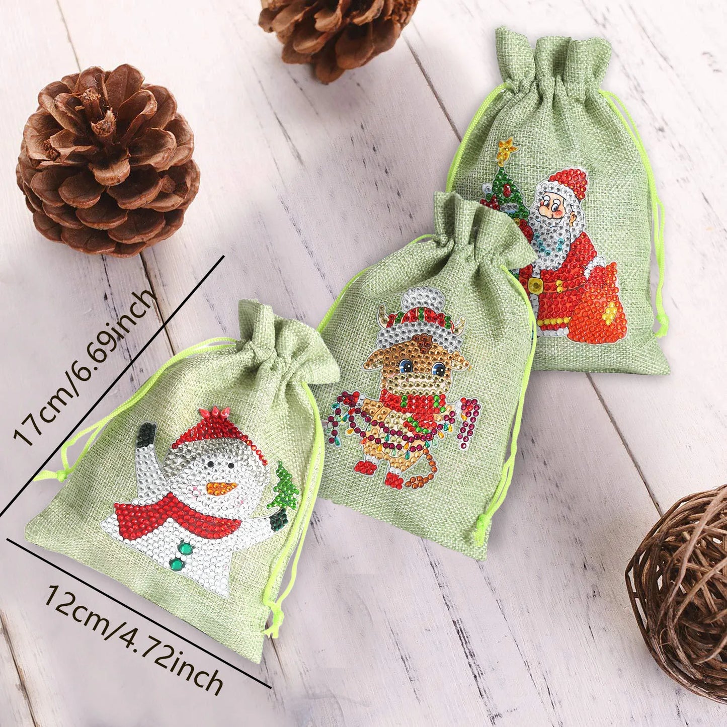 Diamond Painting kerst knutselset - linnen snoepzakje en trekkoord