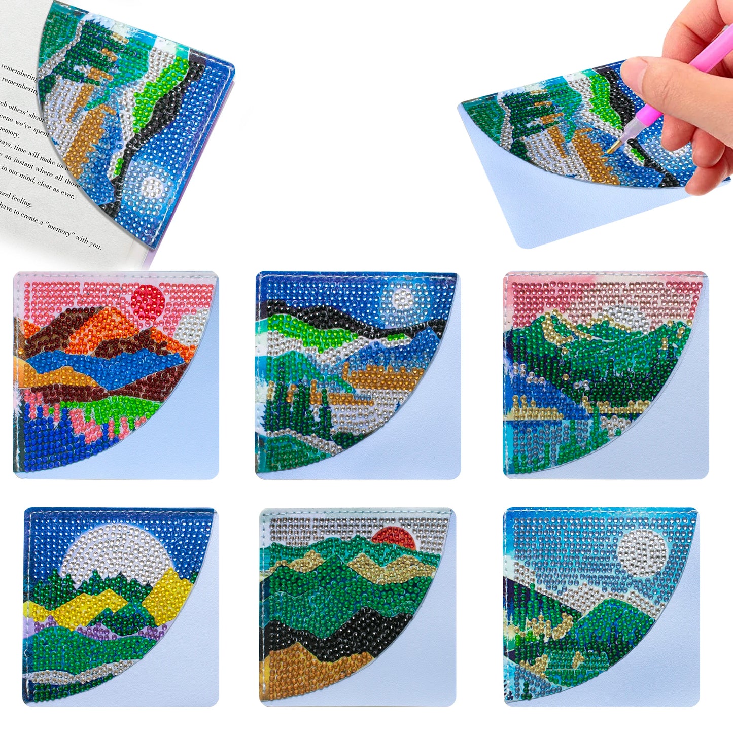Diamond Painting Boekenlegger Hoekjes Set van 6 – Hartontwerp met Diamond Painting Steentjes