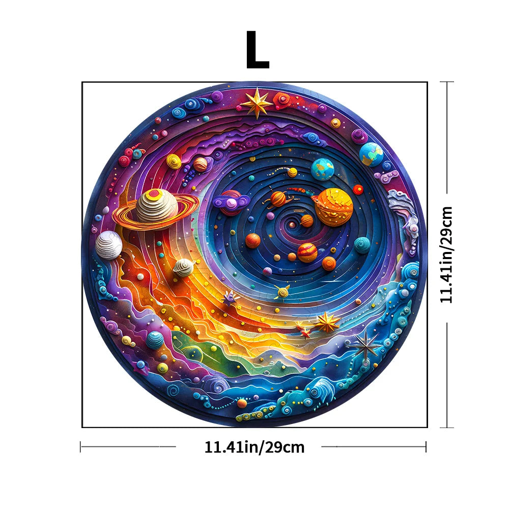 Houten figuren puzzel - Ruimte Planeet | Onregelmatig gevormde puzzelstukjes