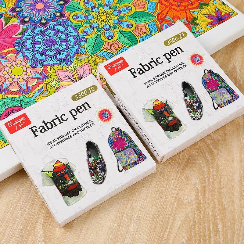 Stiften set voor textiel – 12 of 24 kleuren permanente textielmarkers