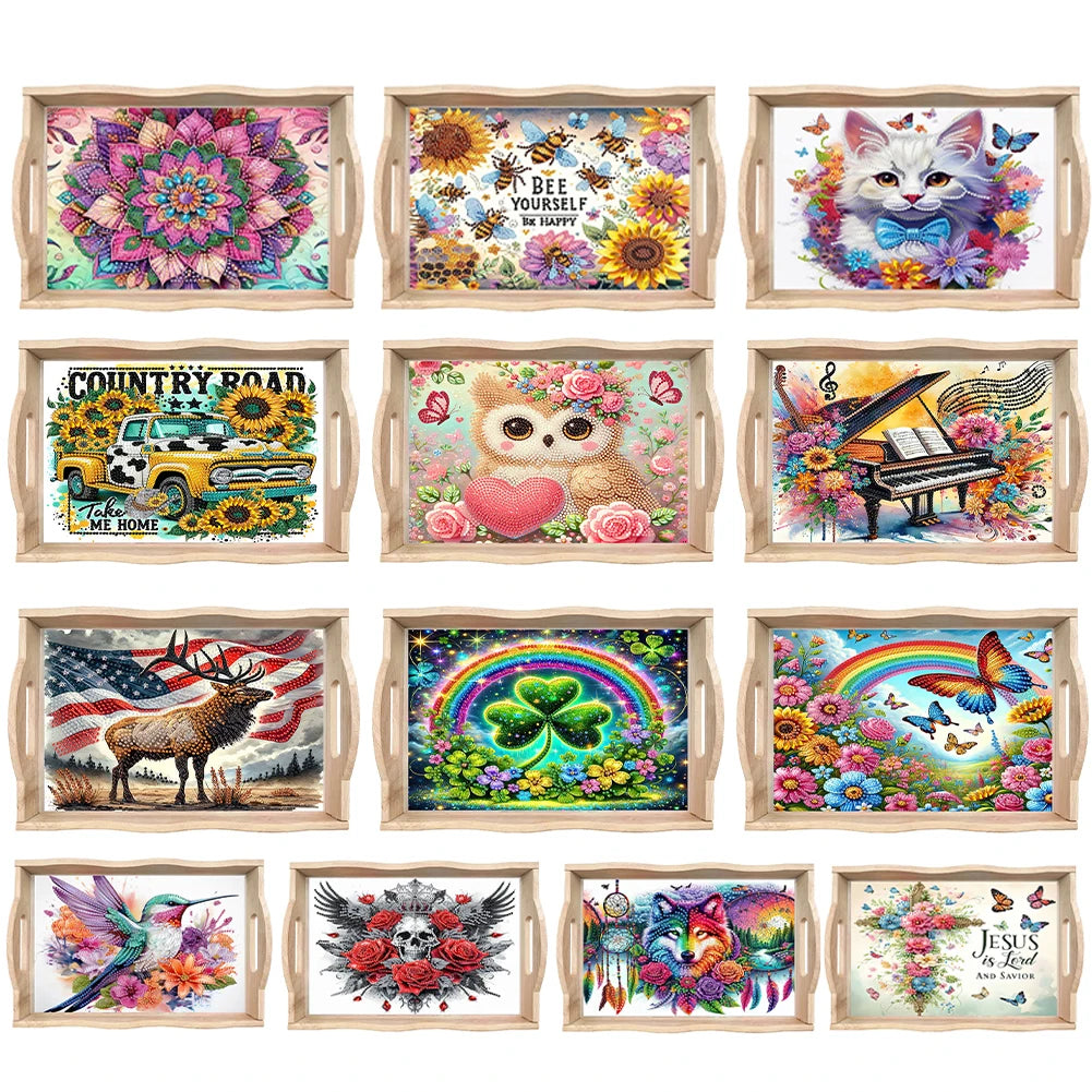 Diamond Painting Dienblad Hout - Kleurrijk Serveerblad voor Eten en Decoratie