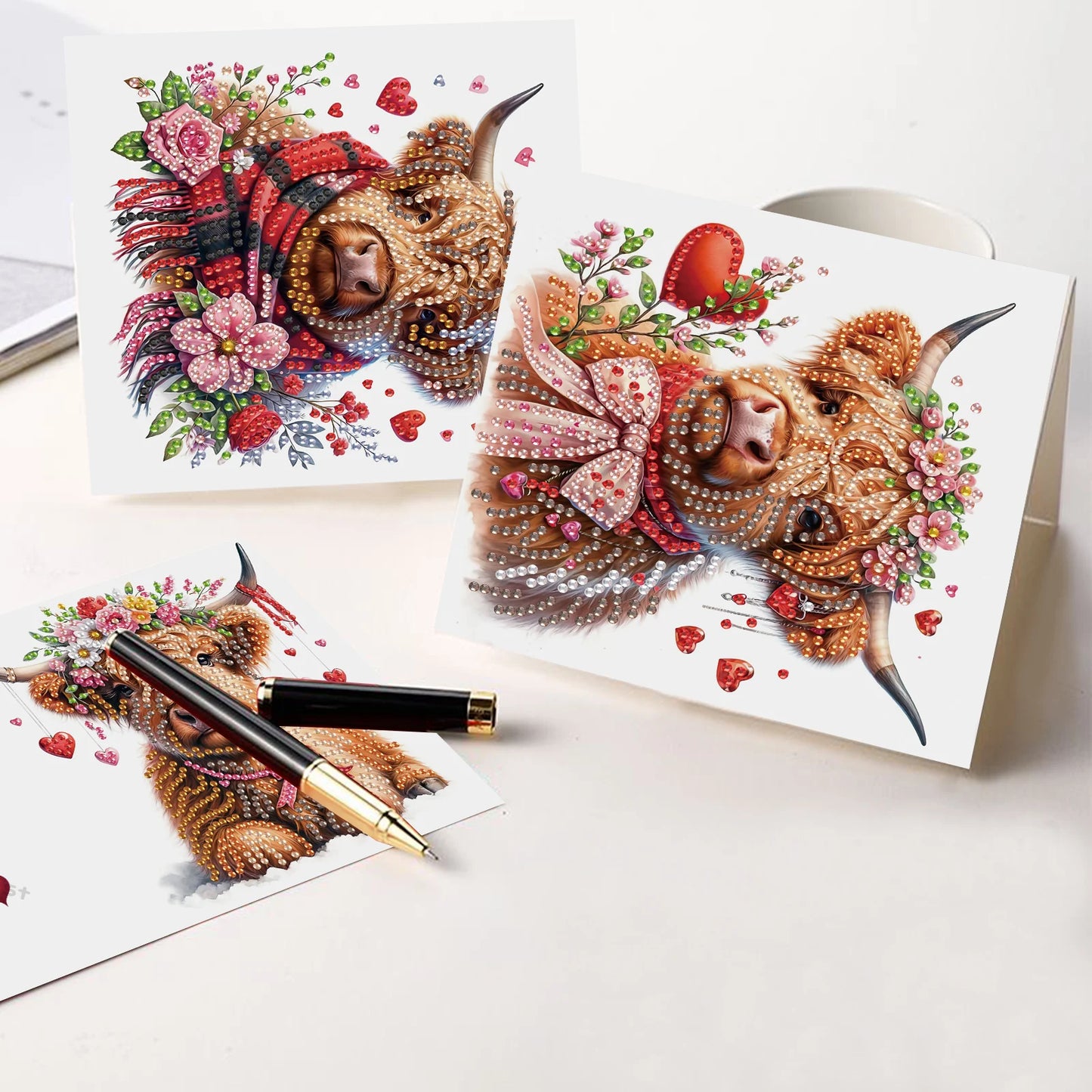Diamond Painting Wenskaarten set - 6 Stuks met Schattige Koeien Motief