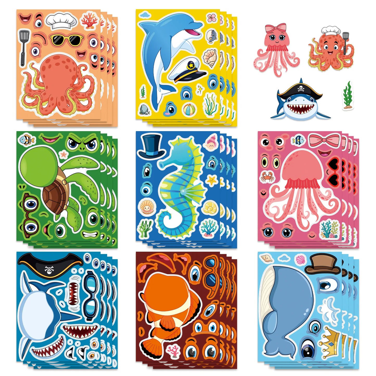 Sticker pret – Zeevriendjes puzzelstickers met grappige gezichten