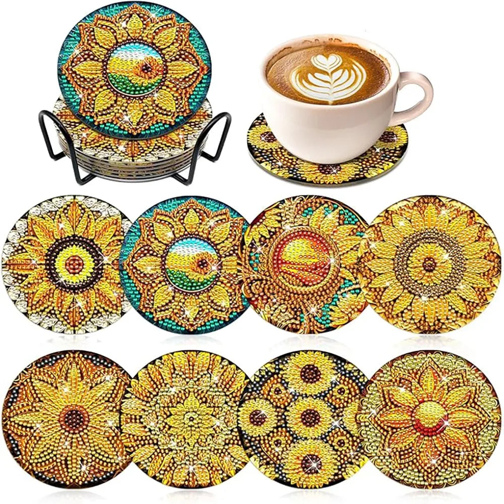 Diamond Painting Onderzetters Bloemen – Set van 8 met Houder