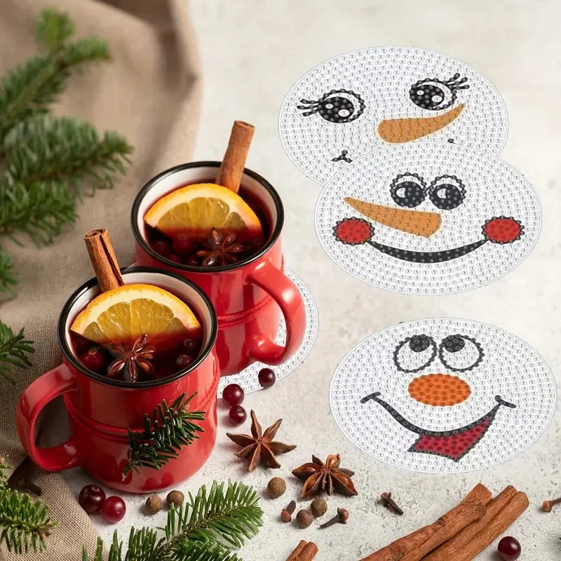 Diamond Painting Onderzetters Kerst - Sneeuwpop (8 stuks)