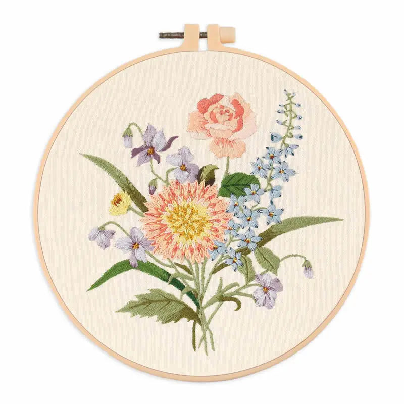 Borduurpakket Rond – Beginnerspakket met Bloemen & Dierenpatroon