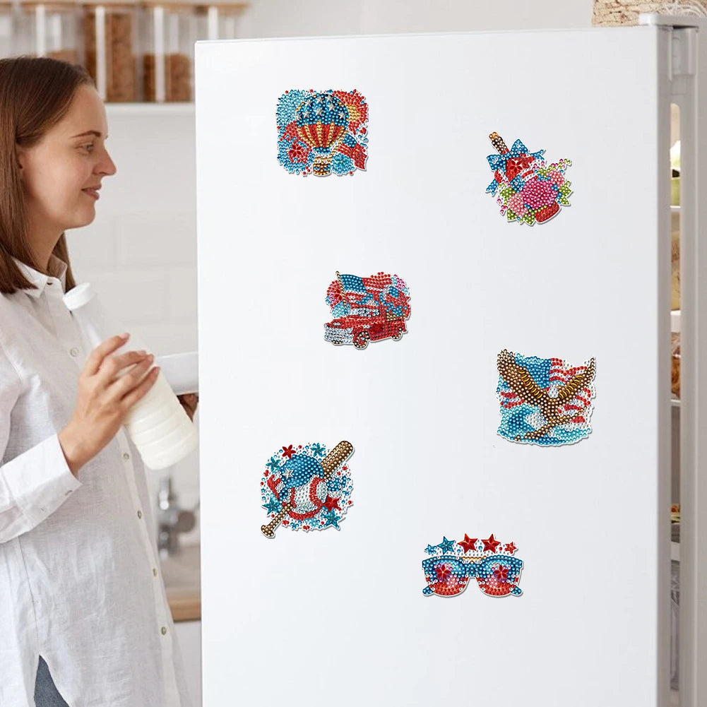 Diamond Painting Magneten – Set van 6 Koelkastmagneten (Eten, Bloemen of Amerikaanse Thema's)